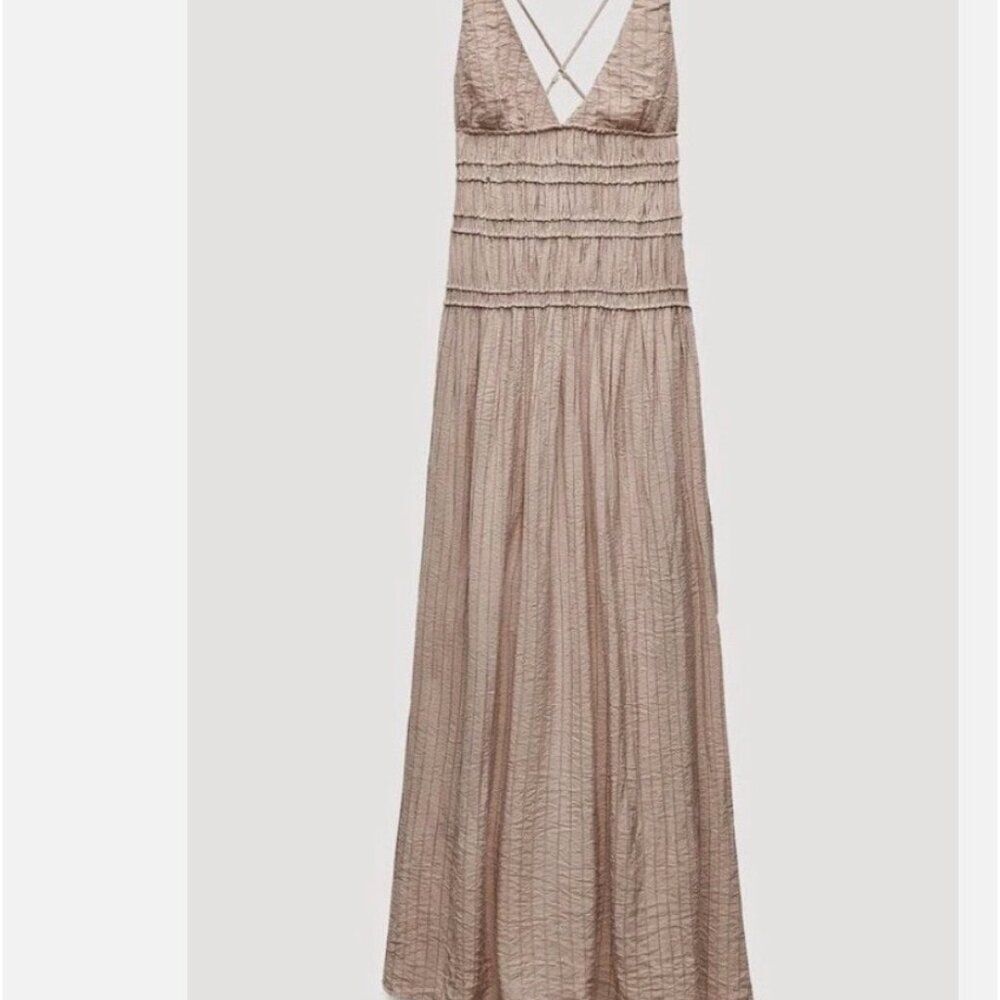 Zara Womens Textured Midi Dress Medium M Pink V-Neck Sleeveless 0881/369 NWT - Picture 3 of 16